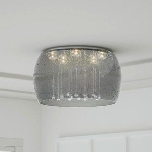 New Chrome Glass Rain Pattern Clear & Glass Beads LED Flush Mount Light Fixture